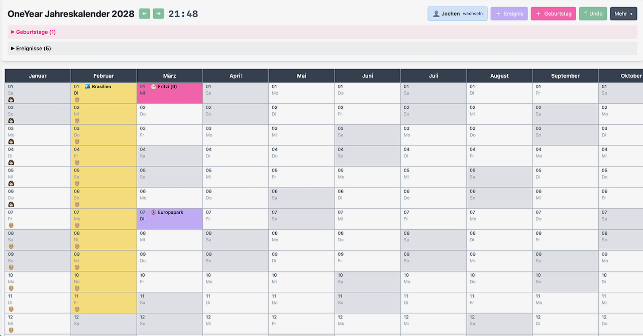 OneYear Kalender Screenshot