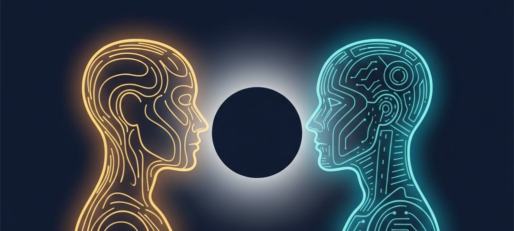 Mensch und Maschine – dazwischen der leere Raum, wo ein Wort fehlt.